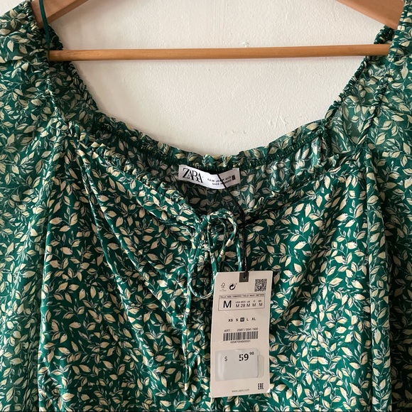 Zara NWT green puff sleeve maxi dress with slit and sweetheart neckline - Picture 2 of 6